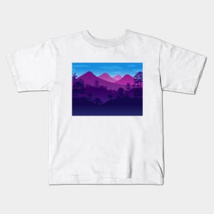 Forest Mountain Silhouette Blue purple Kids T-Shirt